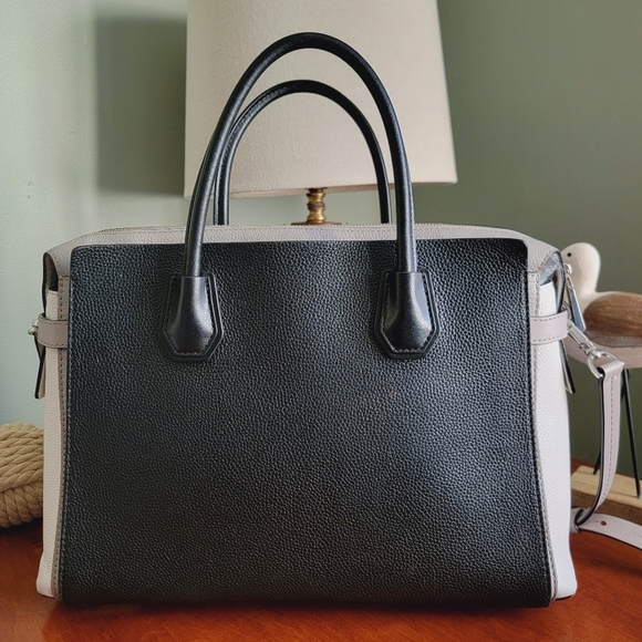Michael Kors Mercer Large Colorblock Belted Satchel in Black White & Gray - Picture 6 of 15